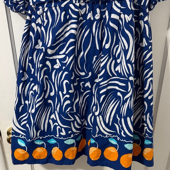 Primark Blue and White Patterned Cotton Dress with Orange Accents - Picture 3 of 14